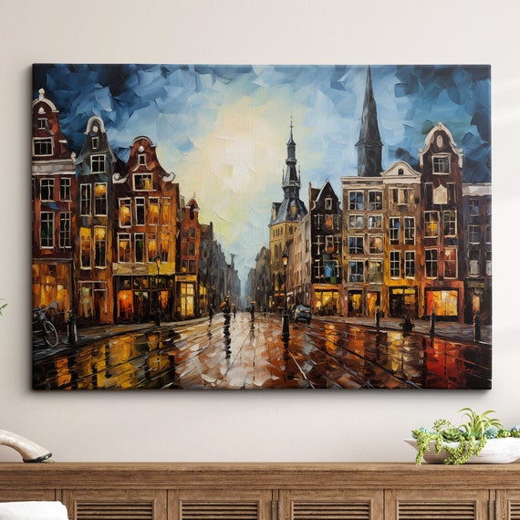 Amsterdam City Street Abstract America Modern Painting Wall Art Framed Canvas Poster Print Homeoffice Room Decor Gifts
