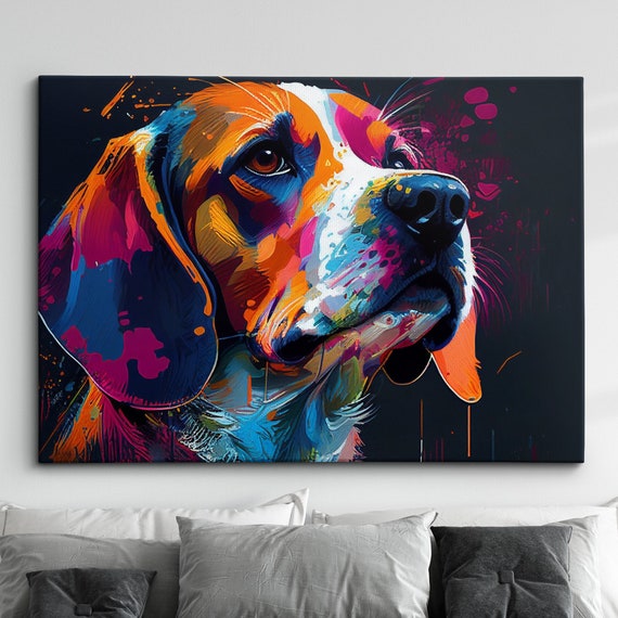 Beagle Abstract Dog Pet Animal Painting Splatter Wall Art Framed Canvas Poster Print Home Kitchen Office Room Decor Family Gifts