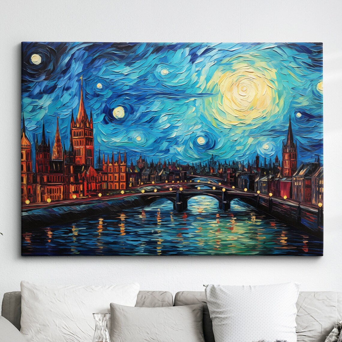 London Westminster At Starry Night Van Gogh Style Oil Painting Poster