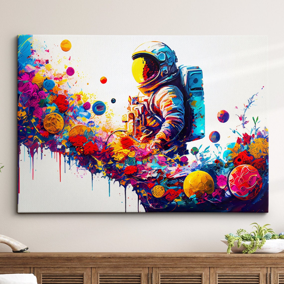 Astronaut Colorful Floral Explosion Cosmic Space Pop Art Poster