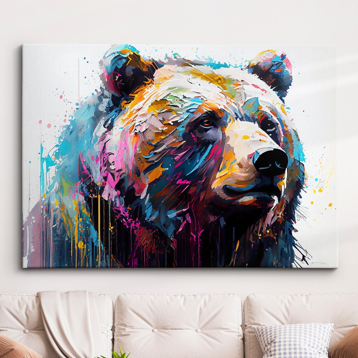 Bear Abstract Oil Painting Splatter Art Print