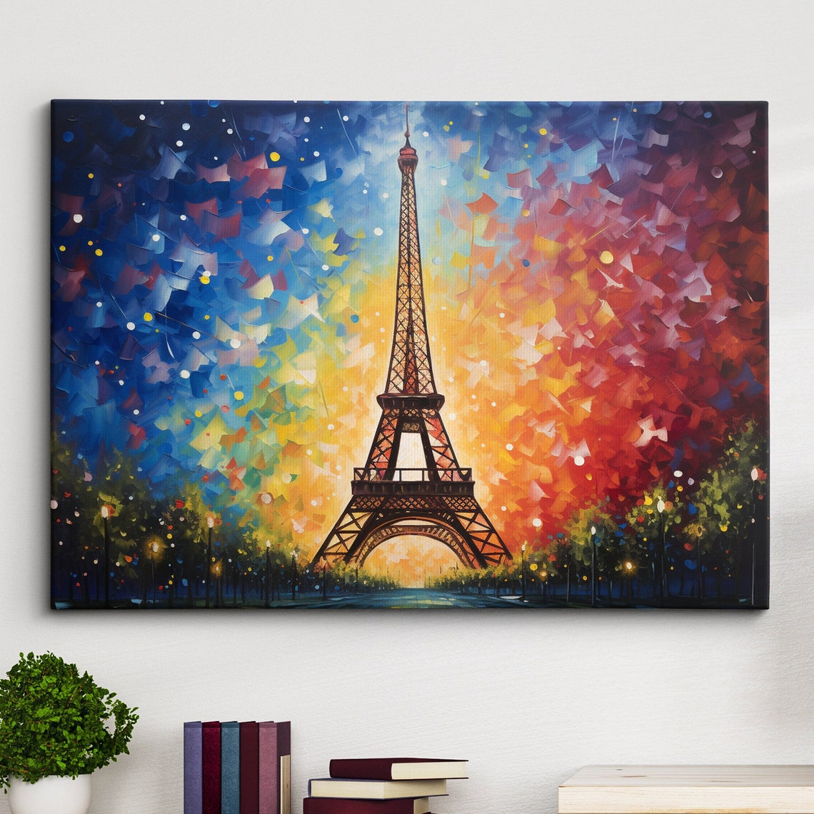 Eiffel Tower Sunset Abstract Palette Knife Paris Painting Poster