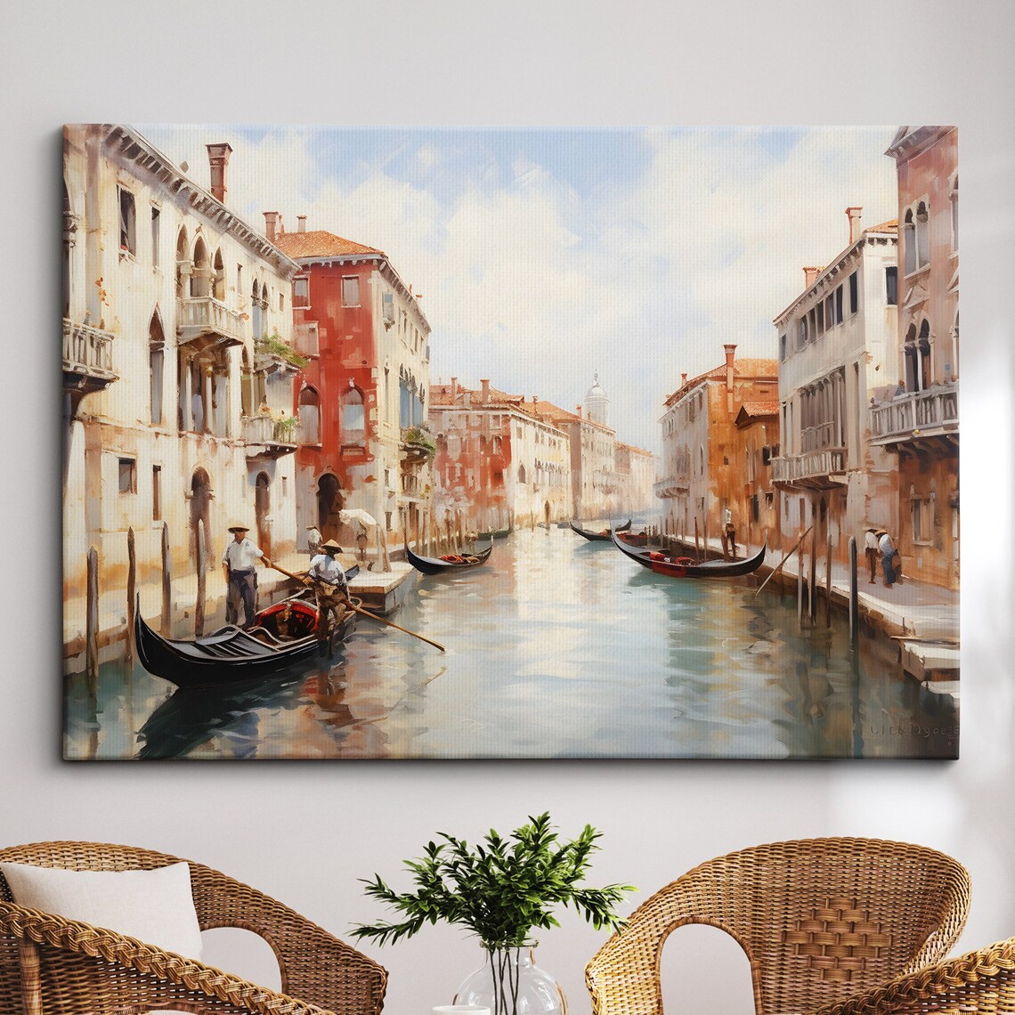 Venice Italy Gondola Boat River Landmark Oil Painting Watercolor Wall Art Framed Calming Canvas Poster Print Homeoffice Room Decor Gifts
