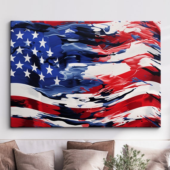 Flag Usa Abstract America Modern Painting Wall Art Framed Canvas Poster Print Homeoffice Room Decor Gifts
