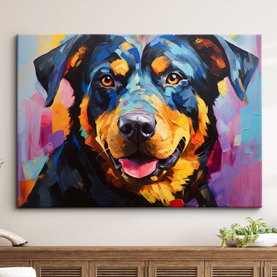 Rottweiler Fun Animal Dog Pet Lover Abstract Oil Painting Wall Art Framed Canvas Poster Print Home Kitchen Office Room Decor Gifts