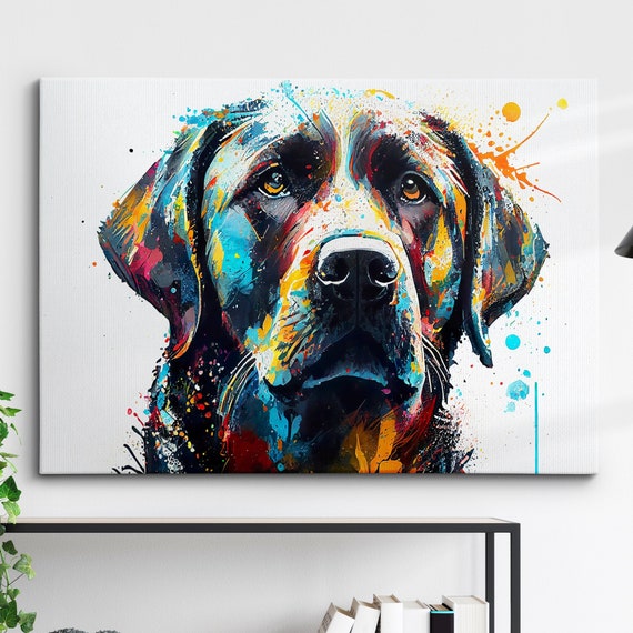 Labrador Colorful Dog Pet Abstract Modern Painting Splatter Wall Art Framed Canvas Poster Print Home Kitchen Office Room Decor Gifts