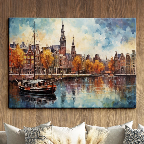 Amsterdam City Street Abstract America Modern Painting Wall Art Framed Canvas Poster Print Homeoffice Room Decor Gifts