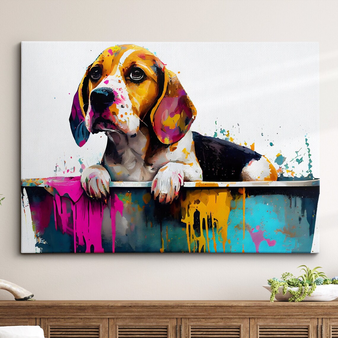 Beagle In Bathtub Abstract Dog Art Print