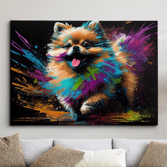 Colorful Pomeranian Dog Pet Abstract Modern Oil Painting Wall Art Framed Canvas Poster Print Home Kitchen Office Room Decor Gifts