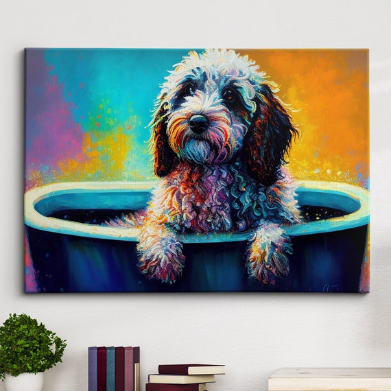 Colorful Cockapoo Dog Pet Abstract Modern Oil Painting Wall Art Framed Canvas Poster Print Home Kitchen Office Room Decor Gifts