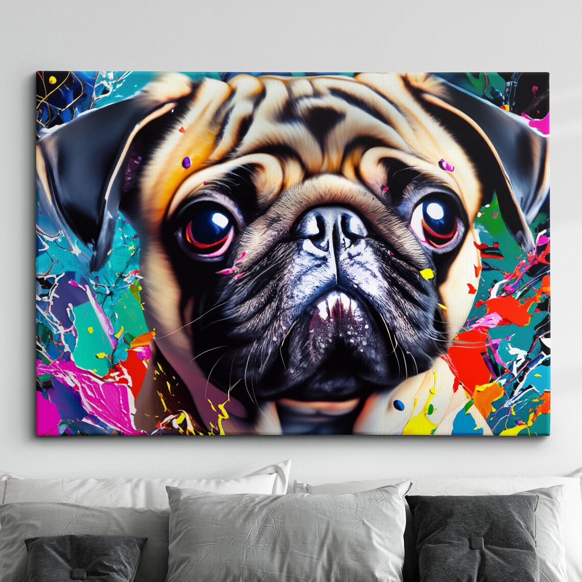 Pug Puppy Abstract Oil Painting Splatter Art Print