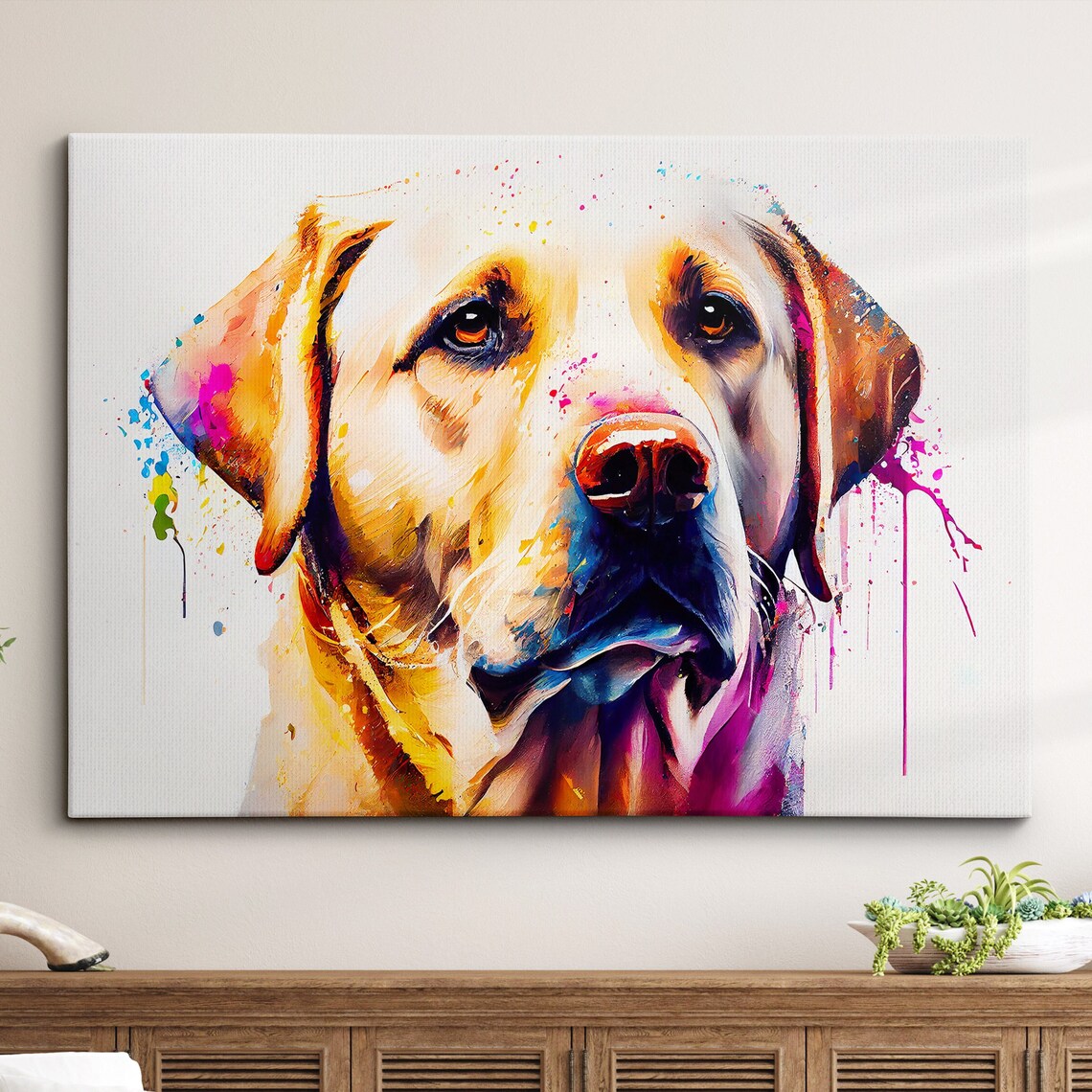 Golden Dog Portrait Colorful Splash Paint Modern Pet Art Poster