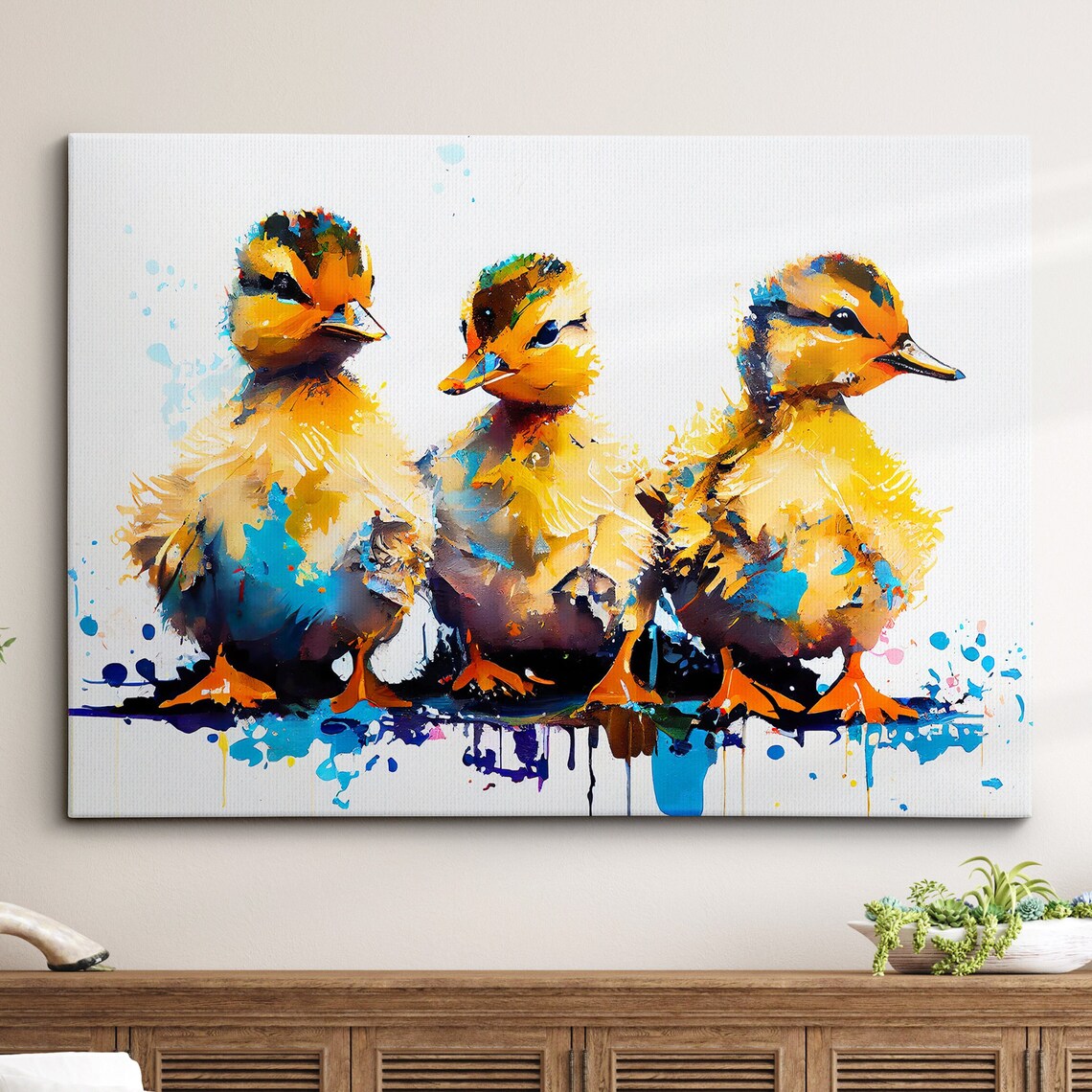 Ducklings Abstract Oil Splatter Animal Poster Print