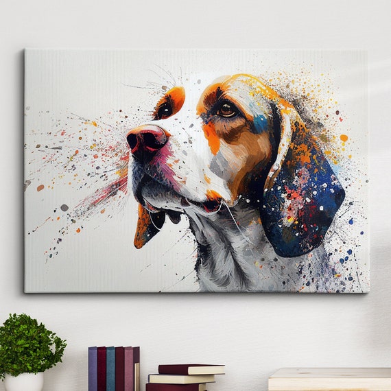 Beagle Abstract Dog Pet Animal Oil Painting Splatter Wall Art Framed Canvas Poster Print Home Kitchen Office Room Decor Gifts