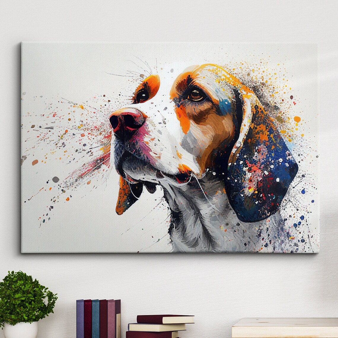 Beagle Dog Splatter Paint Portrait Colorful Animal Art Poster