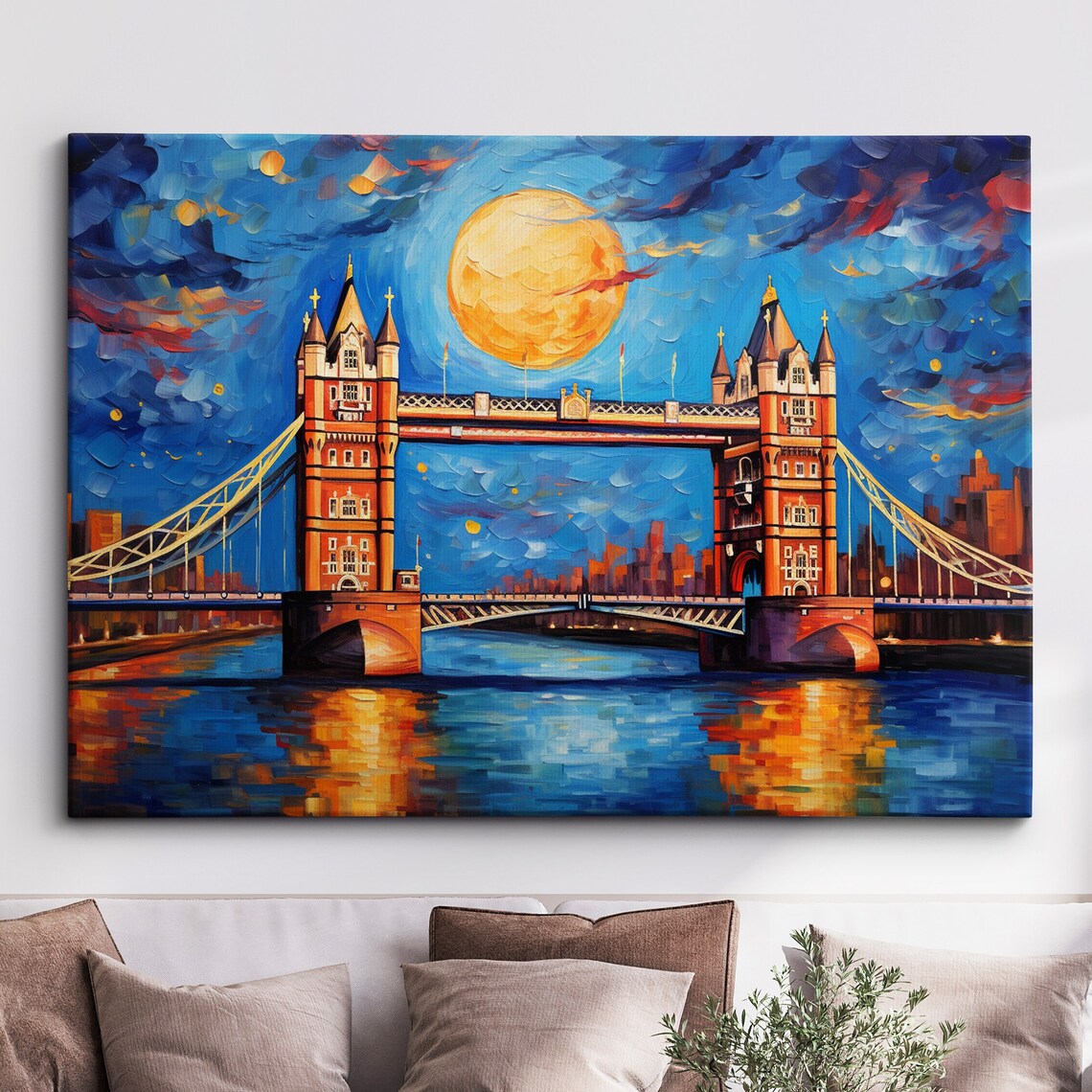 Tower Bridge Moonlit Night Impasto Oil Painting London Poster