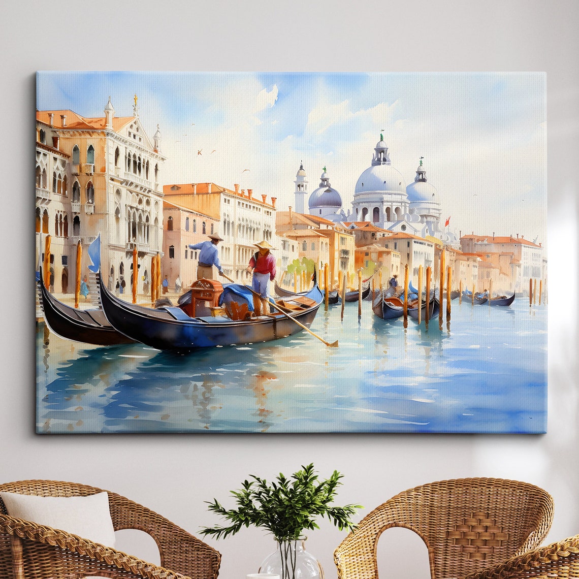 Venice Italy Gondola Boat River Landmark Oil Painting Watercolor Wall Art Framed Calming Canvas Poster Print Homeoffice Room Decor Gifts