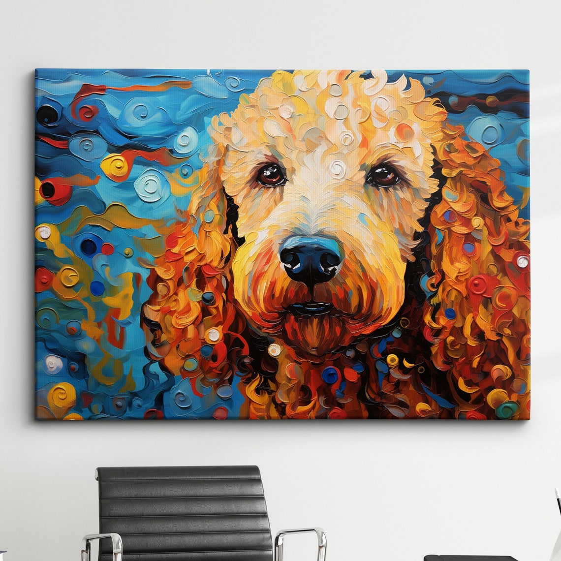 Poodle Dog Orange Splash Abstract Modern Portrait Painting Wall Art