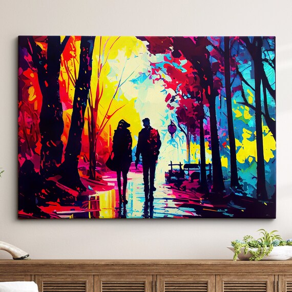 Couple Walking Starry Night Abstract Oil Painting Style Wall Art Framed Canvas Poster Print Home Kitchen Office Room Decor Gifts