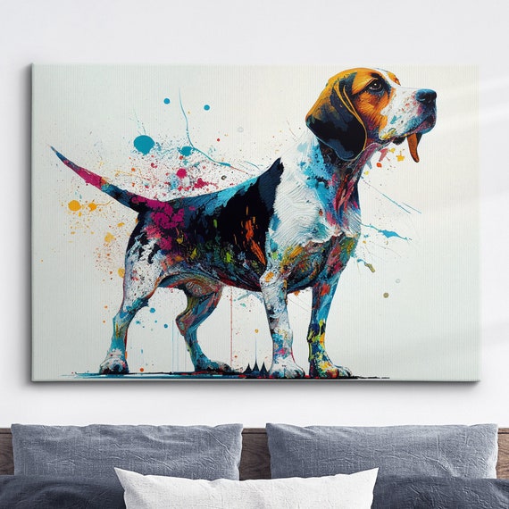 Beagle Abstract Dog Pet Animal Oil Painting Splatter Wall Art Framed Canvas Poster Print Home Kitchen Office Room Decor Gifts