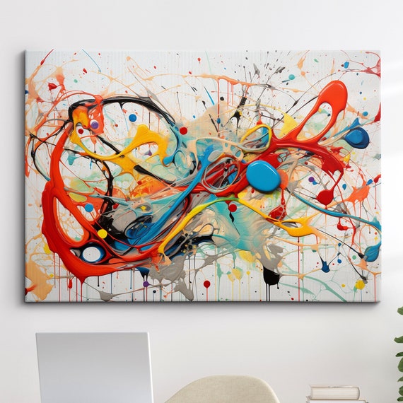 Colorful Paint Splash Abstract Oil Painting Splatter Style Wall Art Framed Canvas Poster Print Home Kitchen Office Room Decor Gifts