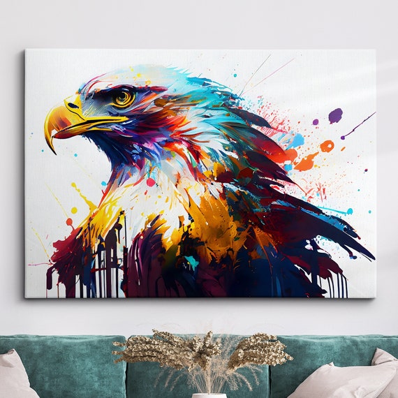 Eagle Eye Bird Abstract Modern Painting Splatter Wall Art Framed Canvas Poster Print Home Kitchen Office Room Decor Kids Gifts