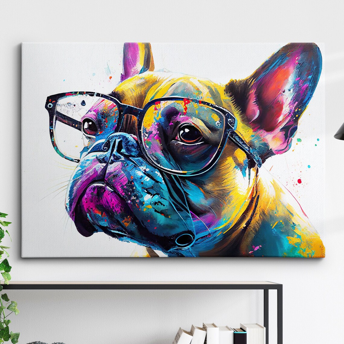 French Bulldog Wearing Round Glasses Colorful Pop Art Dog Poster