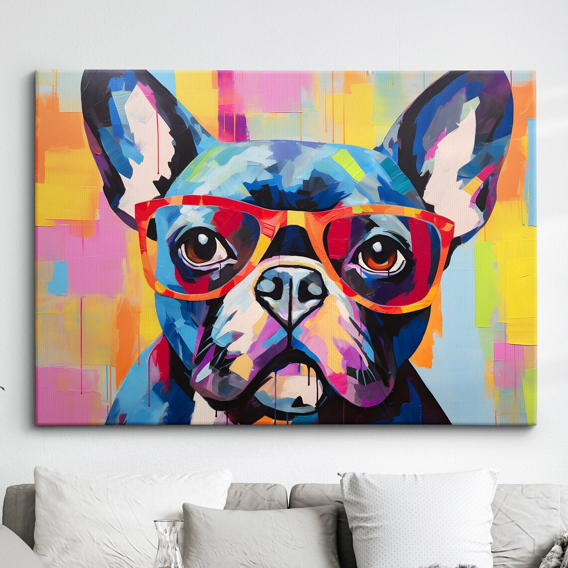Cool French Bulldog Wearing Red Sunglasses Funny Pop Art Poster