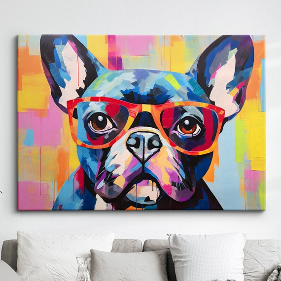 French Bulldog Fun Animal Dog Pet Lover Abstract Oil Painting Wall Art Framed Canvas Poster Print Home Kitchen Office Room Decor Gifts