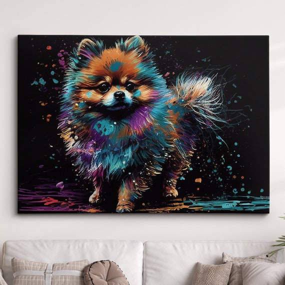 Colorful Pomeranian Dog Pet Abstract Modern Oil Painting Wall Art Framed Canvas Poster Print Home Kitchen Office Room Decor Gifts