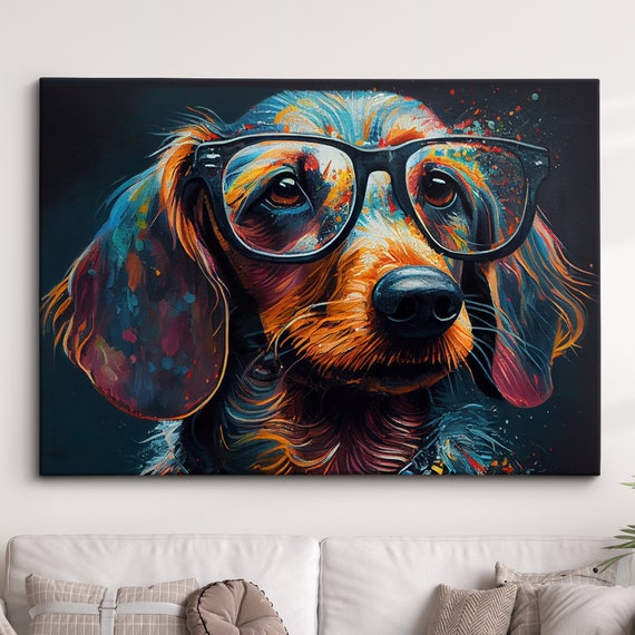 Professor Sausage Dog Abstract Pet Modern Painting Wall Art Framed Canvas Poster Print Home Kitchen Office Room Decor Gifts