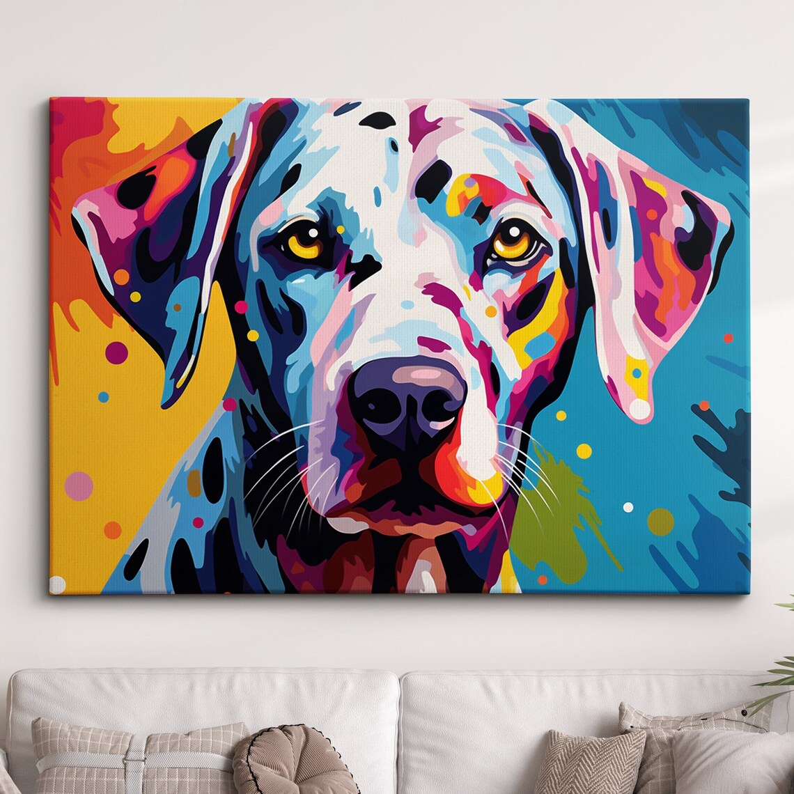 Cheerful Colorful Dalmatian Dog Portrait Pop Art Canvas Poster