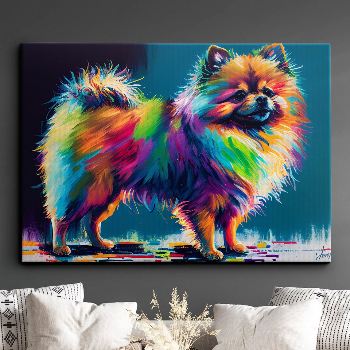 Pomeranian Dog Rainbow Abstract Standing Portrait Art Poster