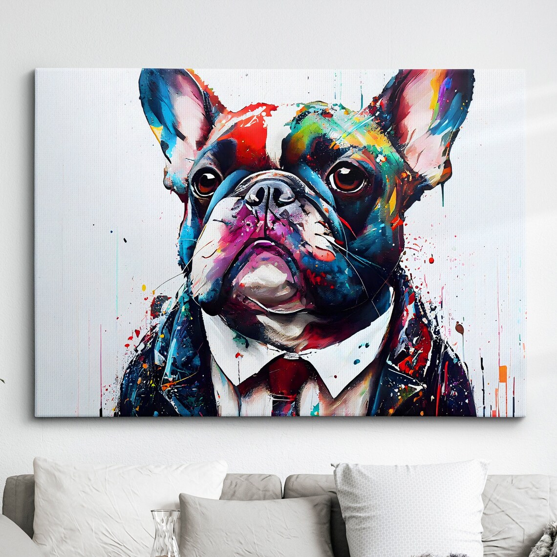 French Bulldog in Suit Colorful Paint Splash Dog Portrait Poster
