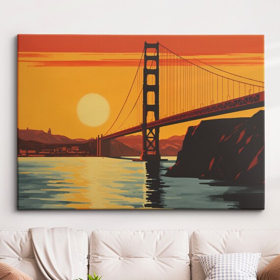 Golden Gate Bridge Sunset San Francisco Retro Style Travel Poster