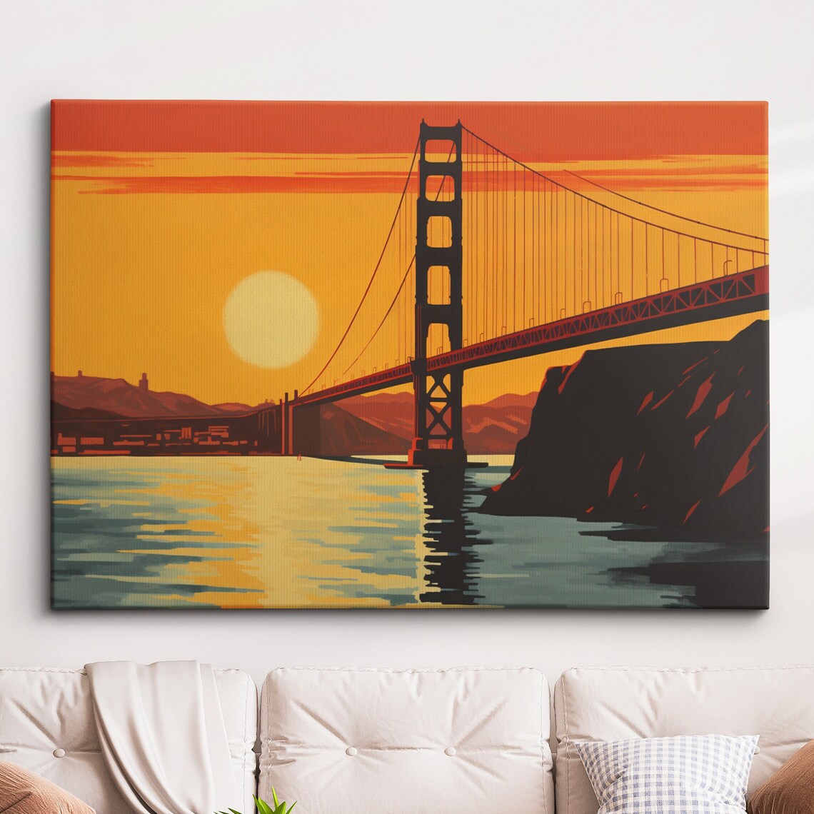 Golden Gate Bridge Sunset San Francisco Retro Style Travel Poster