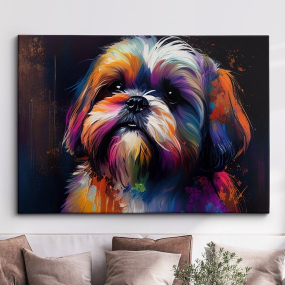 Colorful Shorkie Dog Pet Abstract Modern Oil Painting Wall Art Framed Canvas Poster Print Home Kitchen Office Room Decor Gifts