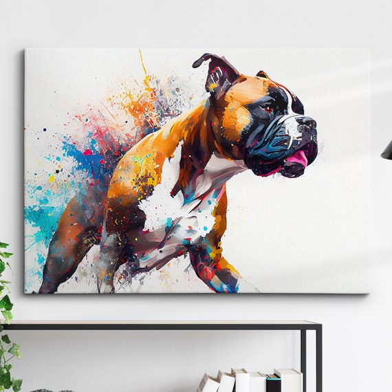 Boxer Abstract Dog Pet Animal Painting Splatter Wall Art Framed Canvas Poster Print Home Kitchen Office Room Decor Family Gifts
