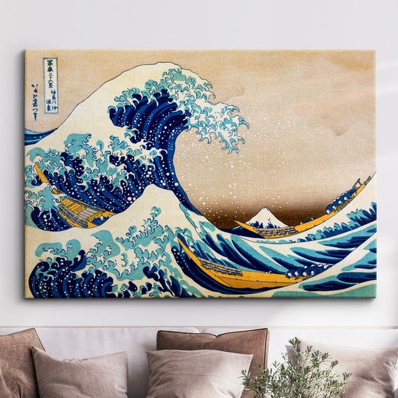 The Great Wave Off Kanagawa 1831 Abstract Woodblock Painting Wall Art Framed Canvas Poster Print Home Kitchen Office Room Decor Gifts
