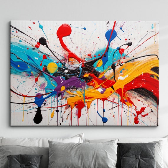 Colorful Paint Splash Abstract Oil Painting Splatter Style Wall Art Framed Canvas Poster Print Home Kitchen Office Room Decor Gifts