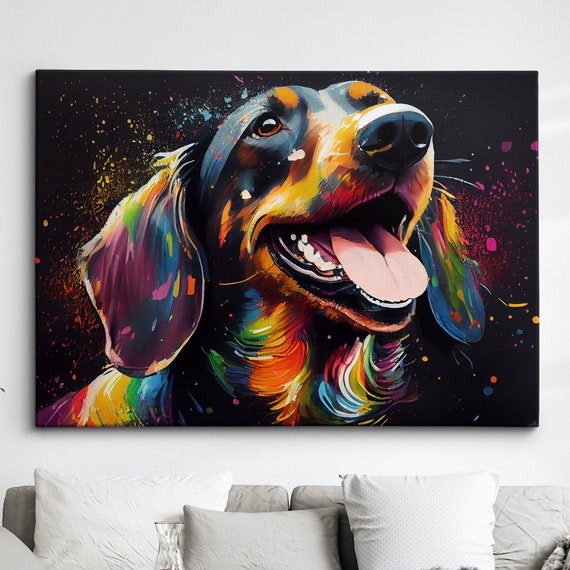 Sausage Dog Abstract Pet Modern Painting Wall Art Framed Canvas Poster Print Home Kitchen Office Room Decor Gifts