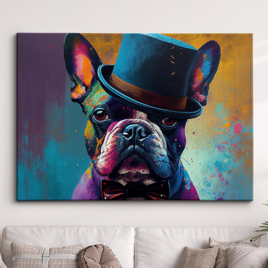 French Bulldog Gentleman Top Hat Bow Tie Pop Art Portrait Poster