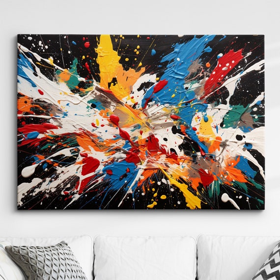 Colorful Paint Splash Abstract Oil Painting Splatter Style Wall Art Framed Canvas Poster Print Home Kitchen Office Room Decor Gifts