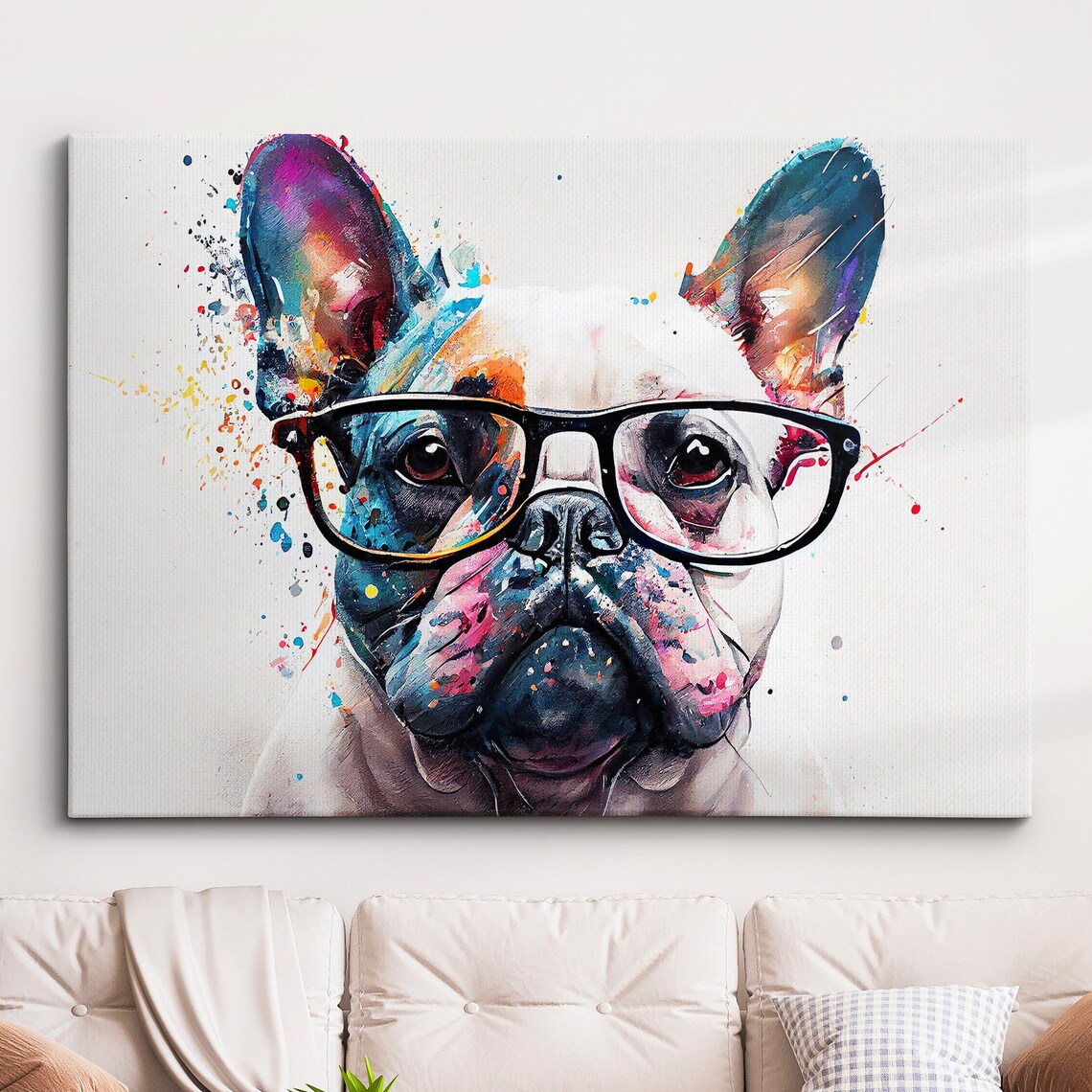 French Bulldog Wearing Glasses Splatter Watercolor Dog Print