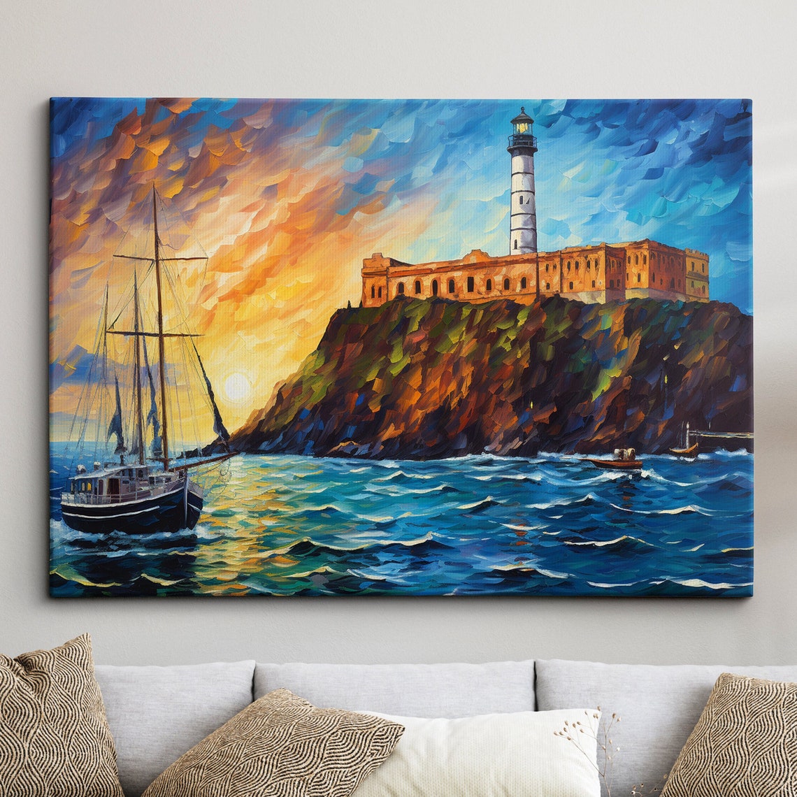 Alcatraz Island at Sunset with Lighthouse Oil Painting Poster