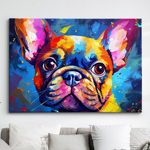 Colorful French Bulldog Dog Pet Abstract Modern Oil Painting Wall Art Framed Canvas Poster Print Home Kitchen Office Room Decor Gifts