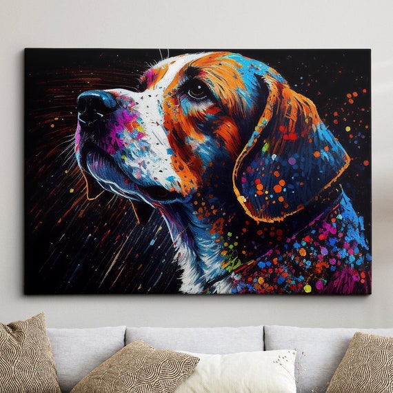 Beagle Abstract Dog Pet Animal Painting Splatter Wall Art Framed Canvas Poster Print Home Kitchen Office Room Decor Family Gifts