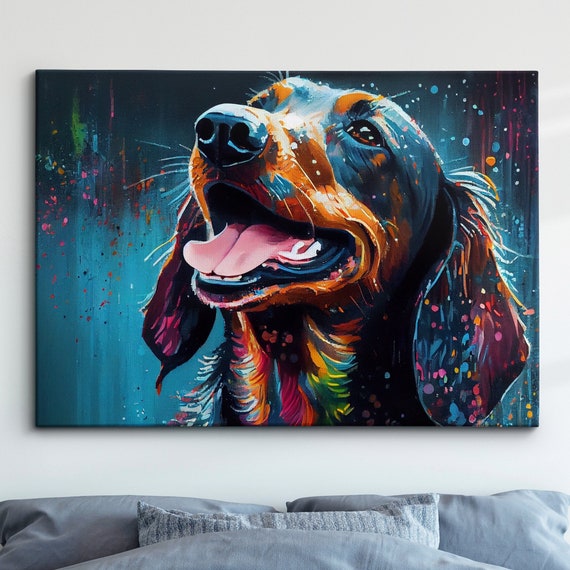 Sausage Dog Abstract Pet Modern Painting Wall Art Framed Canvas Poster Print Home Kitchen Office Room Decor Gifts