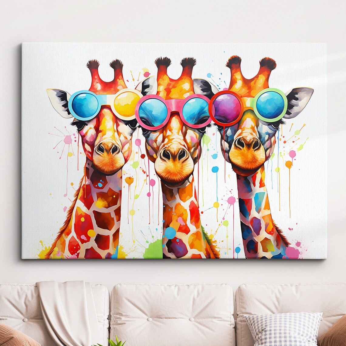 Colorful Giraffe Family Abstract Oil Painting Art Print