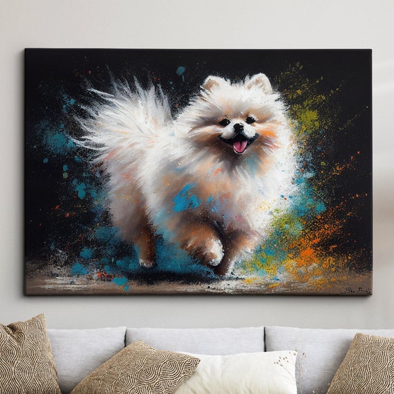 Colorful Pomeranian Dog Pet Abstract Modern Oil Painting Wall Art Framed Canvas Poster Print Home Kitchen Office Room Decor Gifts
